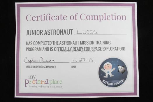 My Pretend Place Junior Astronaut Certificate of Completion