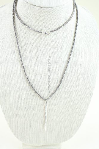 Gorjana Nora Beaded Long Necklace in Pewter Crystal and Silver