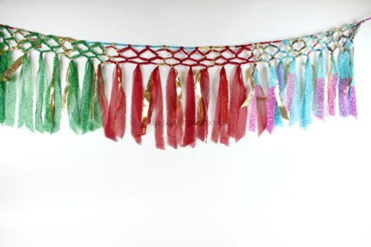 Upcycled Gold and Sari Macrame Garland