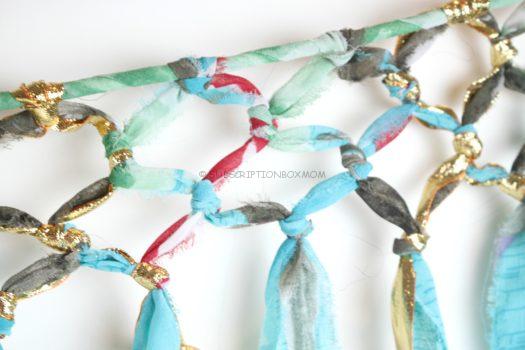 Upcycled Gold and Sari Macrame Garland